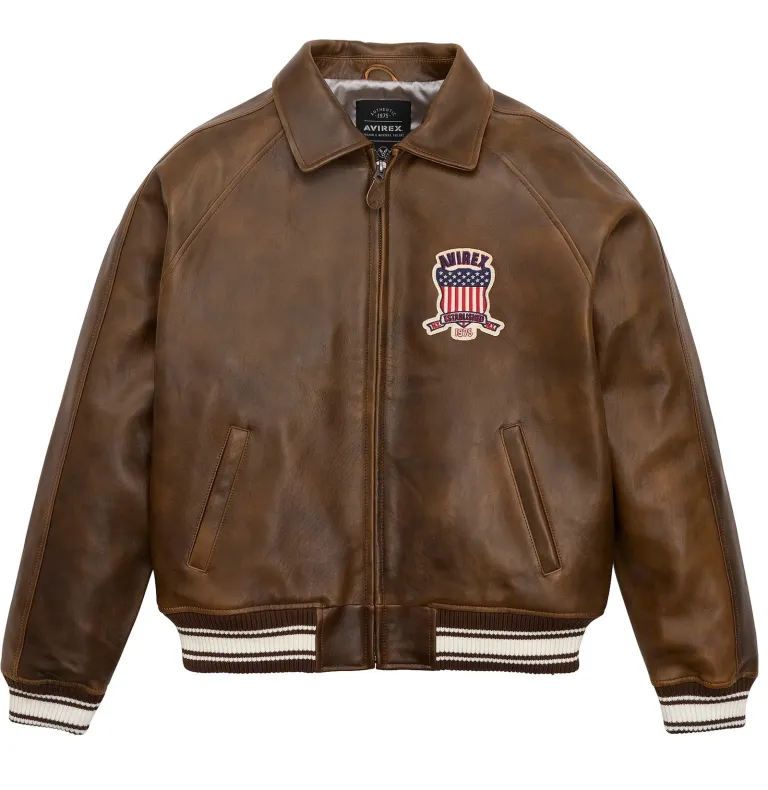 Avirex Men’s Vintage Brown Leather Jacket - Image 1