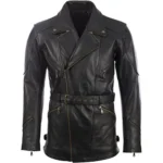 Men’s Black Leather Biker Coat with Belt