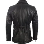 Men’s Black Leather Biker Coat with Belt - Image 2