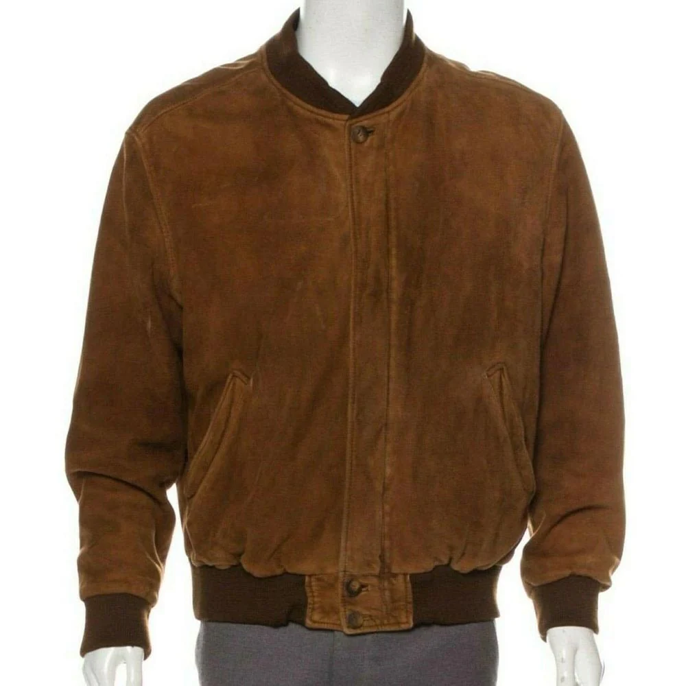 Stylish-Brown-Suede-Leather-Bomber-Jacket-for-Men Men’s Stylish Brown Suede Leather Bomber - Image 1
