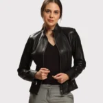 Women’s Premium Black Leather Jacket with Elegant Detailing
