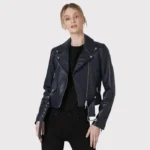 Trendy Women’s Blue Leather Biker Jacket