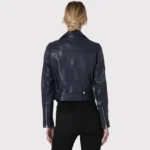 Trendy Women’s Blue Leather Biker Jacket - Image 3