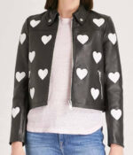 Women’s Maje Heart Black Leather Motorcycle Jacket - Image 3
