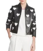 Women’s Maje Heart Black Leather Motorcycle Jacket