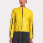 Eye-Catching Yellow Croc Leather Jacket for Women - Image 3