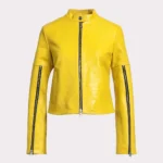 Eye-Catching Yellow Croc Leather Jacket for Women