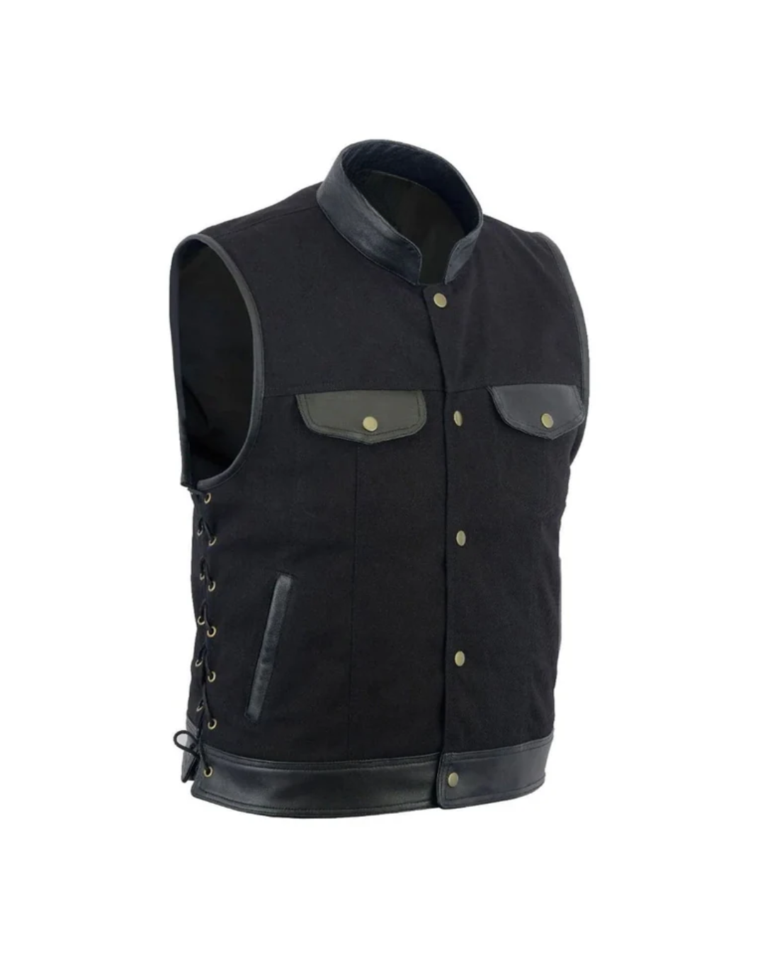 1 Black Denim Club Style Vest with Side Laces - Image 1