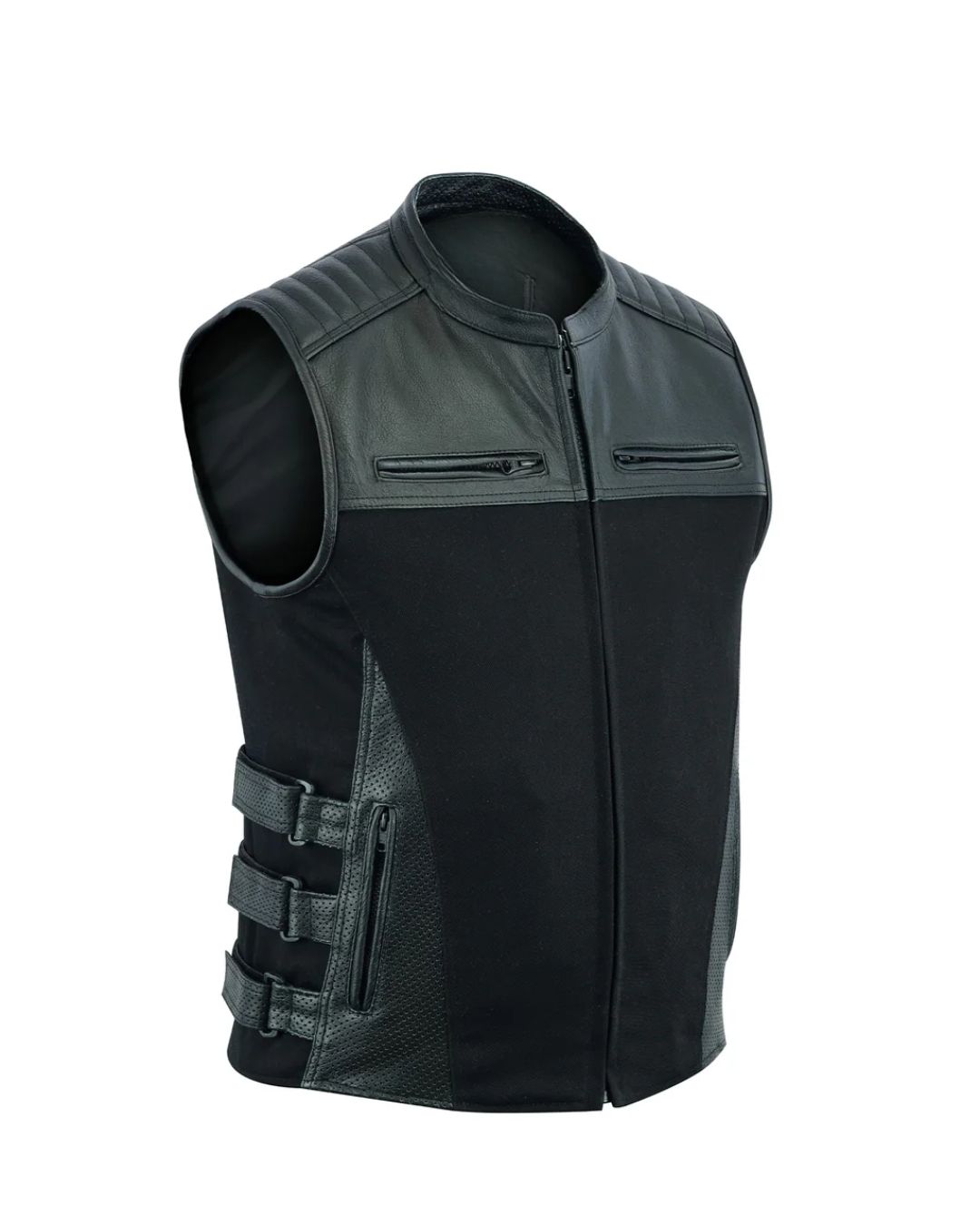 12 Men SWAT Perforated Denim Leather Vest - Image 1