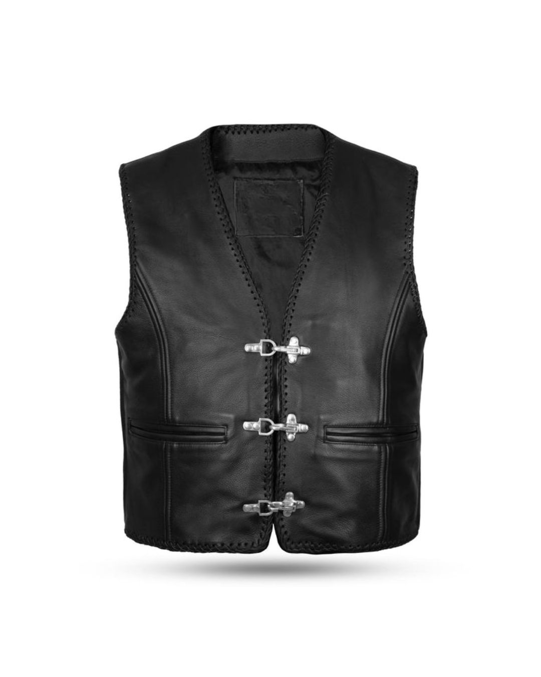 15 (1) Premium Fish Hook Biker Leather Waistcoat - Image 1
