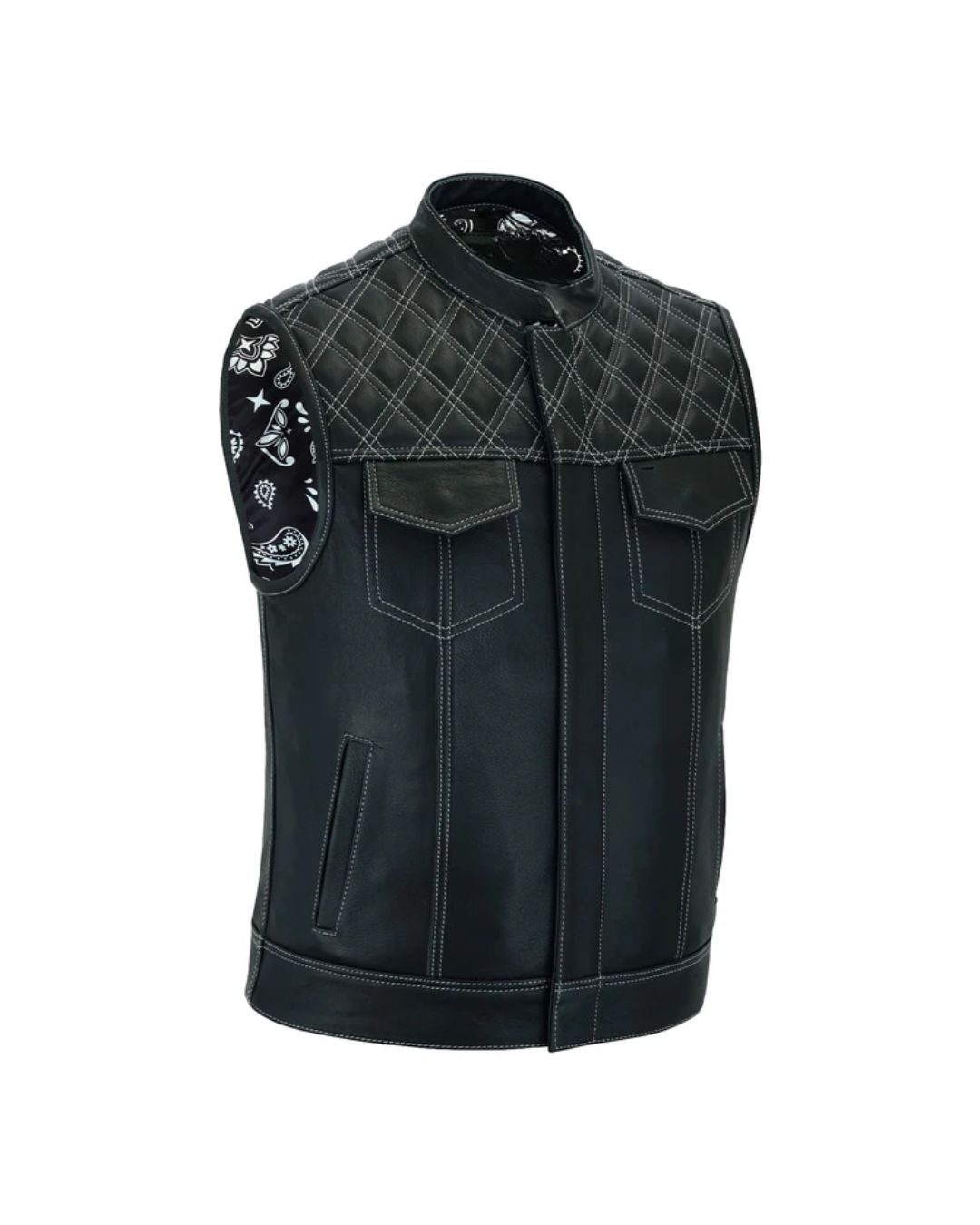 23 (1) Black Diamond Stitch SOA Leather Vest - Image 1