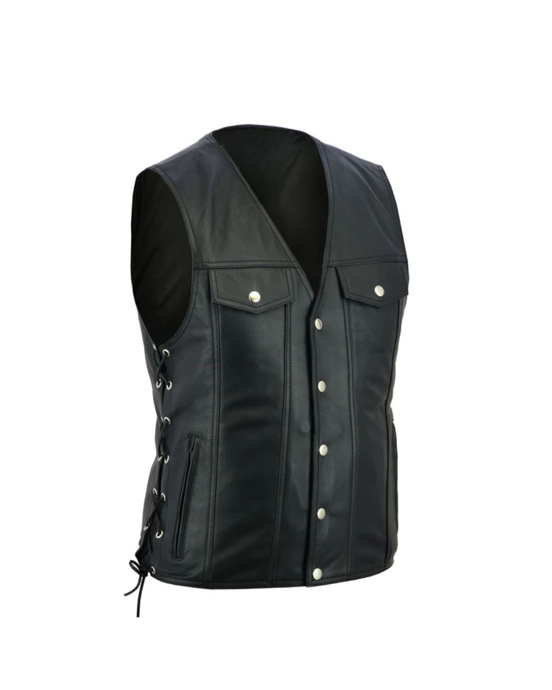 3 (1) Black Leather Vest with Denim Style Design - Image 1