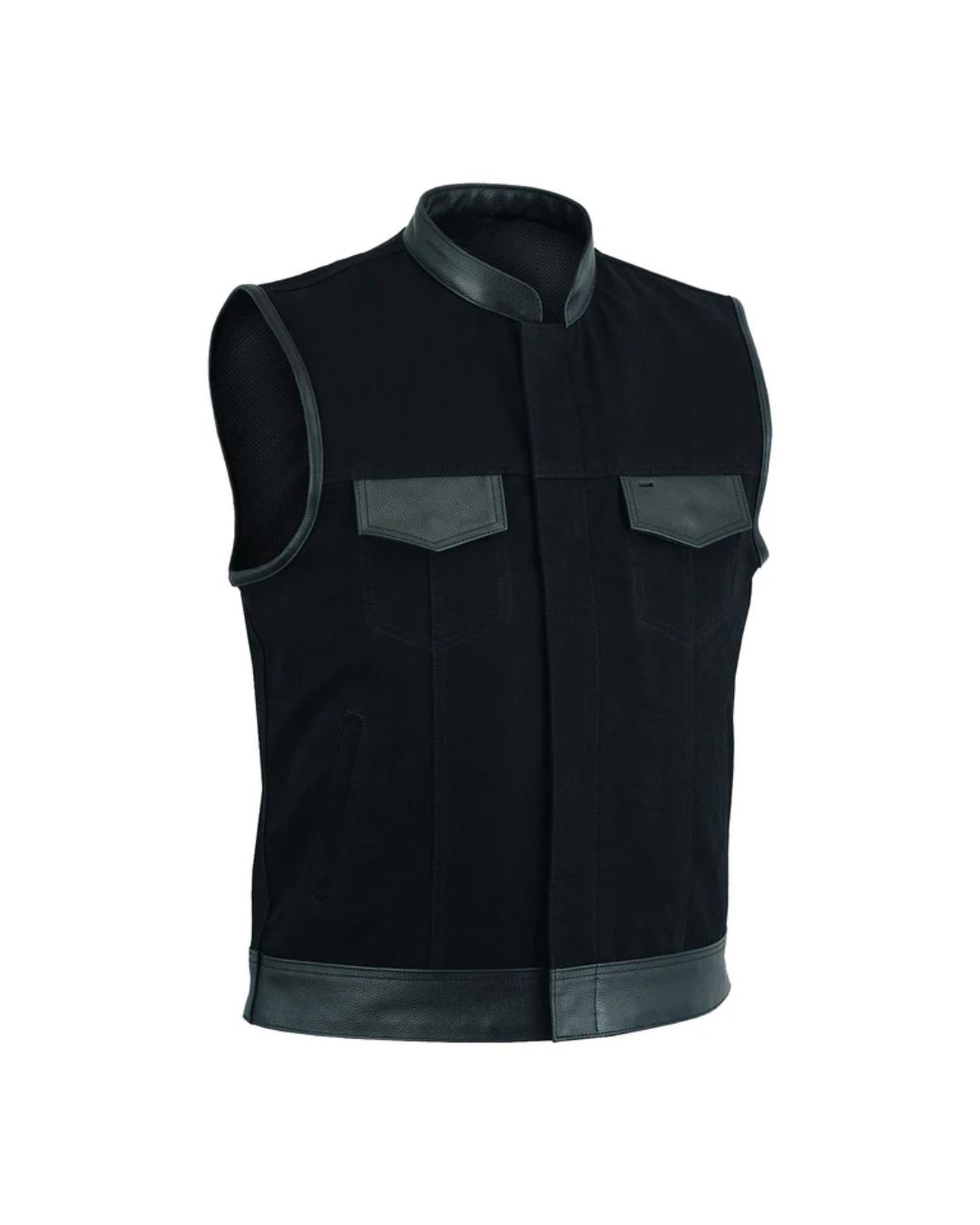 6 (1) Anarchy Club Trim Denim Leather Vest - Image 1