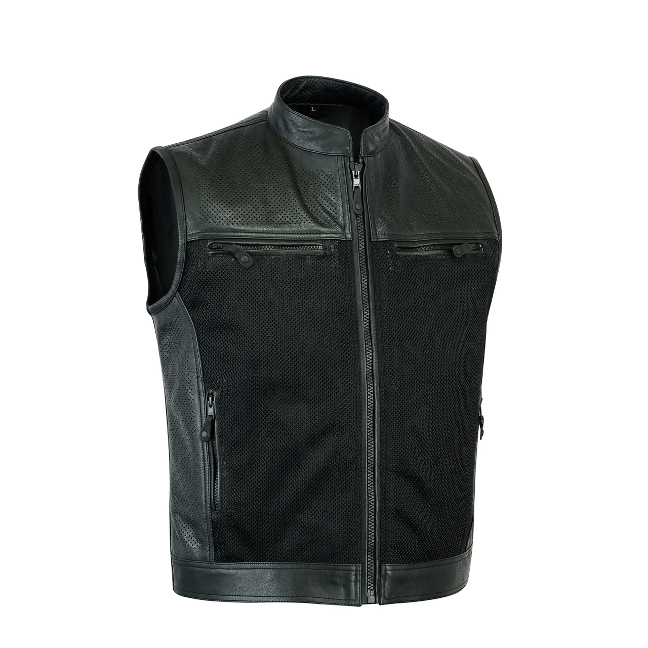 Men-Perforated-Biker-Leather-Vest-front Lightweight Perforated Riding Leather Vest - Image 1